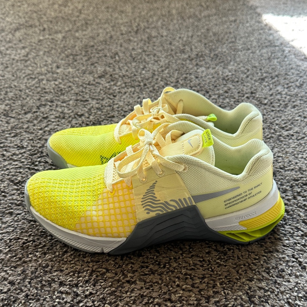 Nike Bright Yellow and Gray Metcon 8
